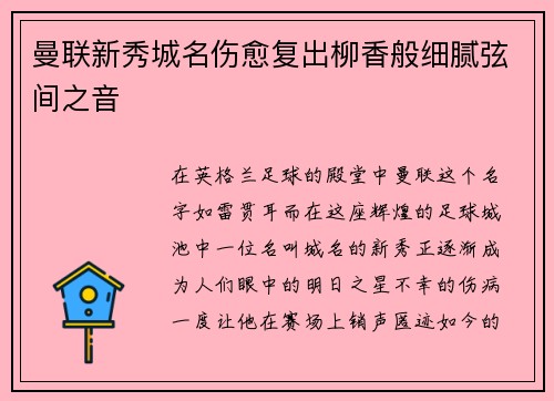 曼联新秀城名伤愈复出柳香般细腻弦间之音